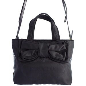 PRADA Logo Ribbon Bow Tote Handbag Bag Black